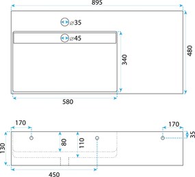 Умивалник МРАМОРЕН КОМПОЗИТ Rea  Archi 90 CM Grey MATT