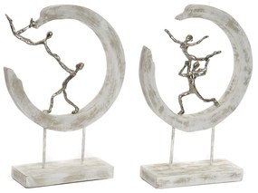 Декоративна фигурка DKD Home Decor Сребрист Алуминий Бял Дърво манго Модерен (32,5 x 10 x 47 cm) (2 броя)