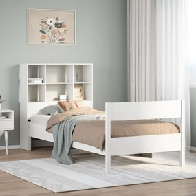 3323009 vidaXL Легло с рафтове за книги, без матрак, бял, 90x190 см, бор масив