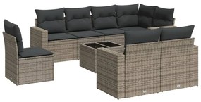 3251587 vidaXL Градински комплект диван с възглавници 9 части сив полиратан