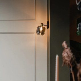 Дизайнерски таванен прожектор черен със злато и опушено стъкло - Zuzanna