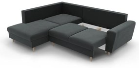 Тъмносив кадифен разтегателен ъглов диван с място за съхранение (ляв ъгъл/L форма) Kyoto – Cosmopolitan Design