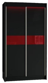 Шкаф с плъзгащи врати ALEXA, черен/червено стъкло, 120x216x61