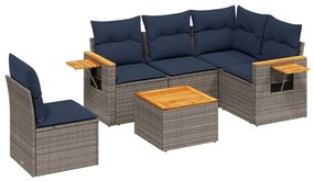 3226824 vidaXL Градински диван с възглавници, 6 части, полиратан, сив