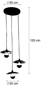 Селска висяща лампа черна с въже 3-светлина - Лея