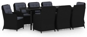 3099564 vidaXL Градински трапезен комплект, 9 части, черен