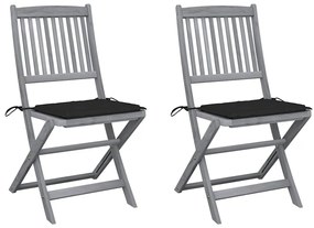 3064543 vidaXL Сгъваеми градински столове, 2 бр, с възглавници, акация масив