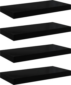 323768 vidaXL Окачени стенни рафтове, 4 бр, черен гланц, 50x23x3,8 см, МДФ