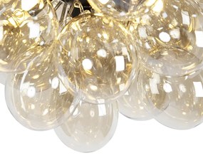 Дизайнерски плафон черен с кехлибарено стъкло 6-светлина - Uvas