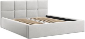 Светлосиво кадифено двойно легло 140x200 cm тапицирано с място за съхранение и включена подматрачна рамка Hiko – Makamii