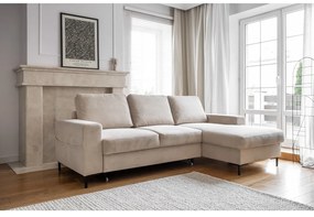 Бежов разтегателен ъглов диван от рипсено кадифе (десен ъгъл) Lofty Lilly – Miuform