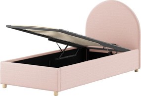 Розово тапицирано единично легло с място за съхранение с включена подматрачна рамка 90x200 cm Moon – Vipack