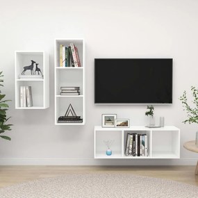 3079628 vidaXL Комплект ТВ шкафове от 3 части, бял, инженерно дърво