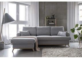 Светлосив разтегателен/с място за съхранение ъглов диван (ляв ъгъл) Scandic Lagom – Miuform