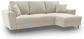 Бежов кадифен разтегателен ъглов диван с място за съхранение Kyoto – Cosmopolitan Design