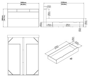 Двойно легло от дъбов декор с място за съхранение без ламелно дъно в естествен цвят 160x200 cm Ikast – Tvilum
