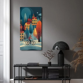 Картина на платно – Колоездач в зимния град
