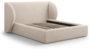 Бежово двойно тапицирано легло с място за съхранение с включена подматрачна рамка 160x200 cm Miley – Micadoni