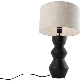 Дизайнерски настолна лампа черна с абажур от плат сиво 35 см - Alisia