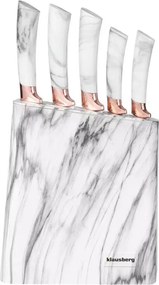 Комплект ножове със стойка Klausberg KB 7769, 6 части, Ергономични дръжки, Неръждаема стомана, Бял мрамор