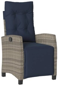 365239 vidaXL Накланящ се градински стол с опора за крака, сив, полиратан