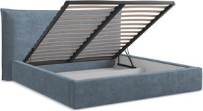 Синьо двойно легло 160x200 cm тапицирано с място за съхранение с включена подматрачна рамка Esala – Makamii