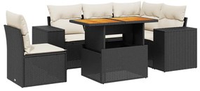3272638 vidaXL Градински диван с възглавници, 6 части, черен, полиратан