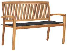 3063279 vidaXL Стифираща градинска пейка с възглавница, 128,5 см, тик масив