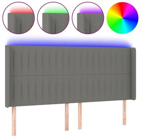 3124293 vidaXL LED горна табла за легло, тъмносива, 163x16x118/128 см, плат