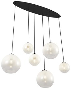 Модерен висящ лампион черен с бяло стъкло правоъгълен 6-лампи - Misty