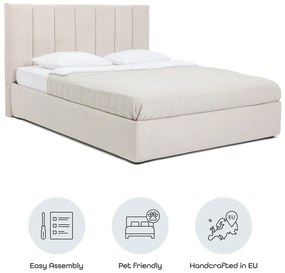Бежово тапицирано двойно легло с място за съхранение и включена подматрачна рамка 180x200 cm Thessa Bold Line – Bonami Selection