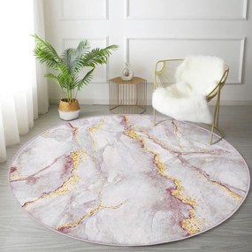 Светлорозов/в златист цвят кръгъл килим подходящ за пране ø 100 cm Marble – Mila Home