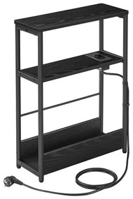 Странична масичка ROD с вградена електрическа розетка и USB портове, черна