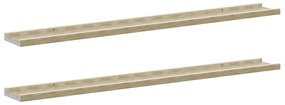 326692 vidaXL Стенни рафтове, 2 бр, бяло и сонома дъб, 100x9x3 см