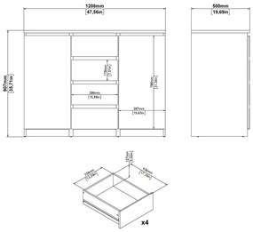 Скрин от дъбов декор в естествен цвят 121x91x50 cm Naia – Tvilum