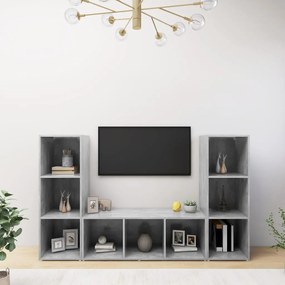3079965 vidaXL ТВ шкафове, 3 бр, бетонно сиви, 107x35x37 см, инженерно дърво