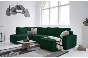 Тъмнозелен разтегателен ъглов диван от рипсено кадифе (ляв ъгъл/"U" форма) Brave Dave – Miuform