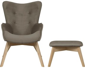 Светлокафяв кадифен фотьойл с табуретка Niko – Ropez