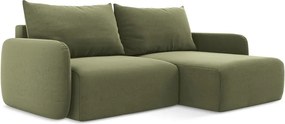 Зелен кадифен сгъваем/с място за съхранение ъглов диван (десен ъгъл) Kalena – Makamii