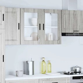 854093 vidaXL Кухненски стенен шкаф със стъклена врата Porto сив сонома