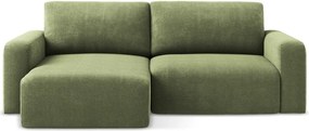 Зелен шенилов сгъваем/с място за съхранение ъглов диван (ляв ъгъл) Kona – Makamii