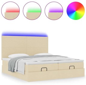 3314525 vidaXL Османска легло с матраци и LED, кремаво, 180x200 см, плат