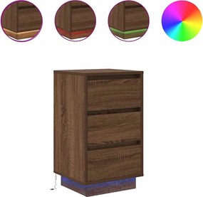 861307 vidaXL Нощен шкаф с LED осветление Кафяв дъб 38x34x65 cm