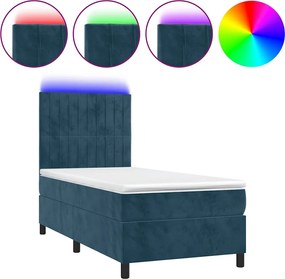 3136219 vidaXL Боксспринг легло с матрак и LED, тъмносиньо, 90x190 см, кадифе