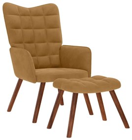 4016829 vidaXL Релакс стол с табуретка Кафяв кадифе