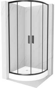 Mexen Rio полукръгла душ кабина 80 x 80 см, прозрачна, черна + корито Rio, бяло - 863-080-080-70-00-4710