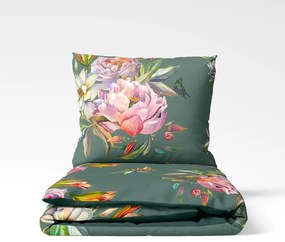 Тъмнозелено памучно спално бельо от сатен за двойно легло 200 x 220 cm Floret - Bonami Selection