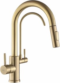 REA-B7596 - Смесител за мивка с изтегляща се душ глава и филтър ECO FRESH, 37,5 cm, четкано злато
