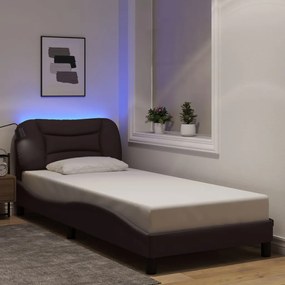 3213672 vidaXL Рамка за легло с LED без матрак Hvar, тъмнокафява, 90x190 см, плат