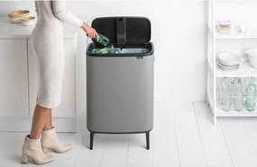 Кош за боклук Brabantia Bo Touch Hi 1001266, 2x30 л, Плътно прилепване към стена, Реглаж на краката, Минерално покритие, Сив